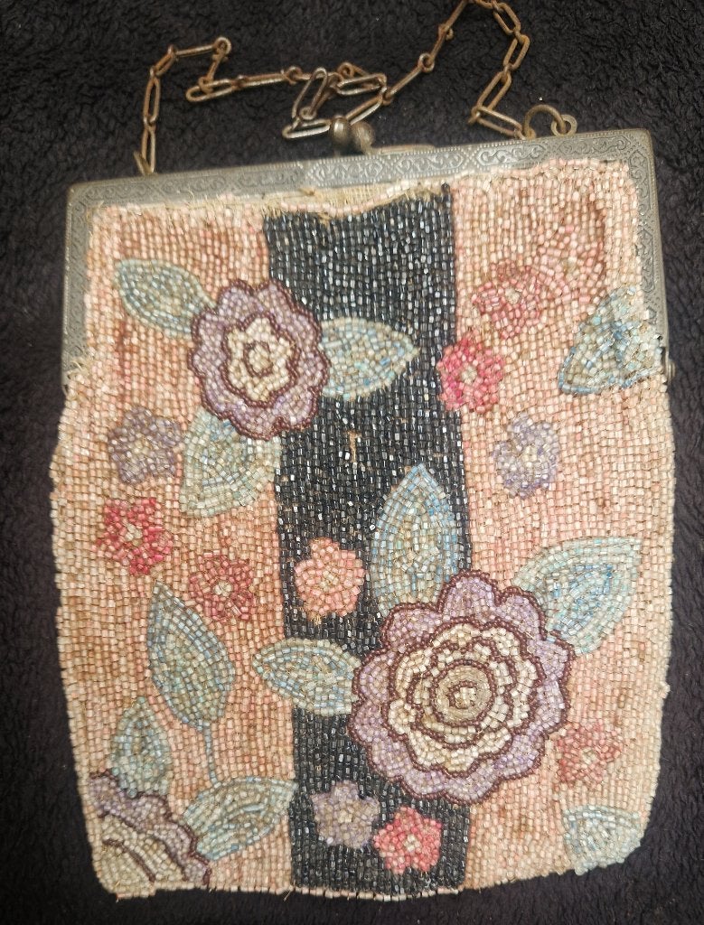 Art Nouveau avondtasje bezet m 1000en kraaltjes Flapper Girl, Ophalen of Verzenden, Dames, Onbekend