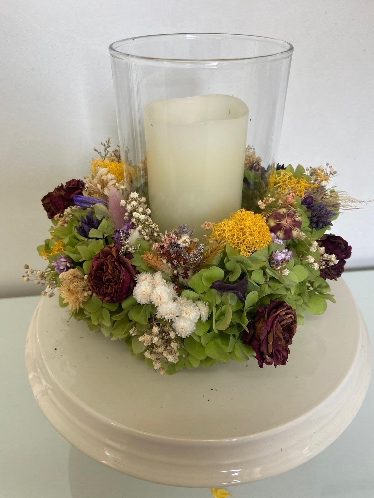 Prachtige kaarsen in vaas met droogbloemen, Meerkleurig, Nieuw, Ophalen of Verzenden, Glas
