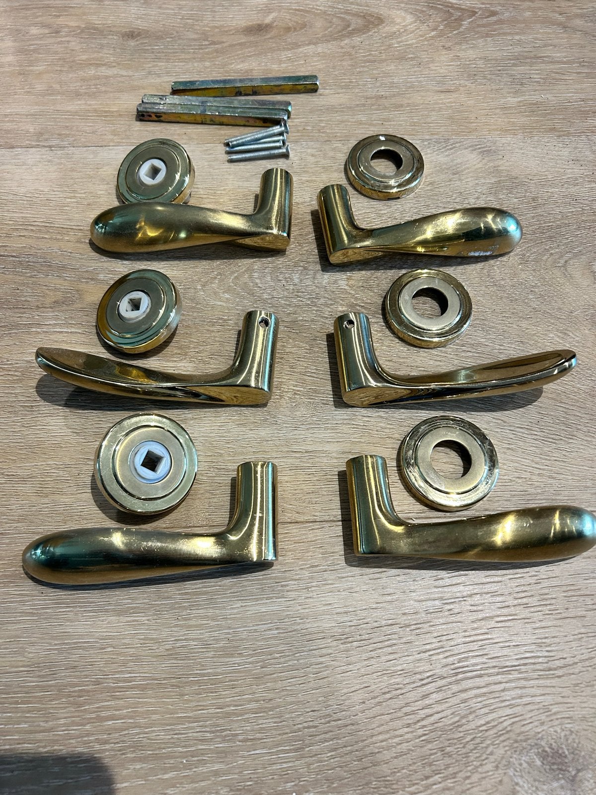 Set van 3 messing gouden deurklinken binnen, Doe-het-zelf en Verbouw, Ophalen of Verzenden, Gebruikt, Koper of Messing, Klink of Kruk