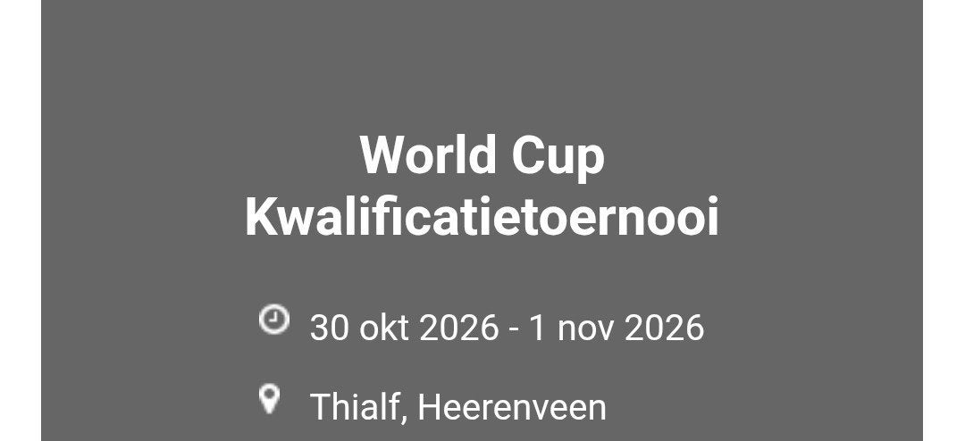 2 tickets worldcup  kwalificatie toernooi Thialf, Twee personen, Oktober