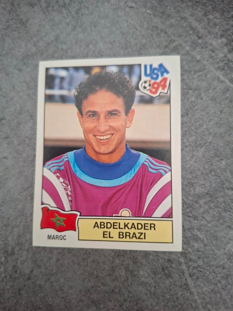 Panini sticker WK 94 USA (rood). Abdelkader el Brazi Marokko, Verzenden, Zo goed als nieuw, Sticker