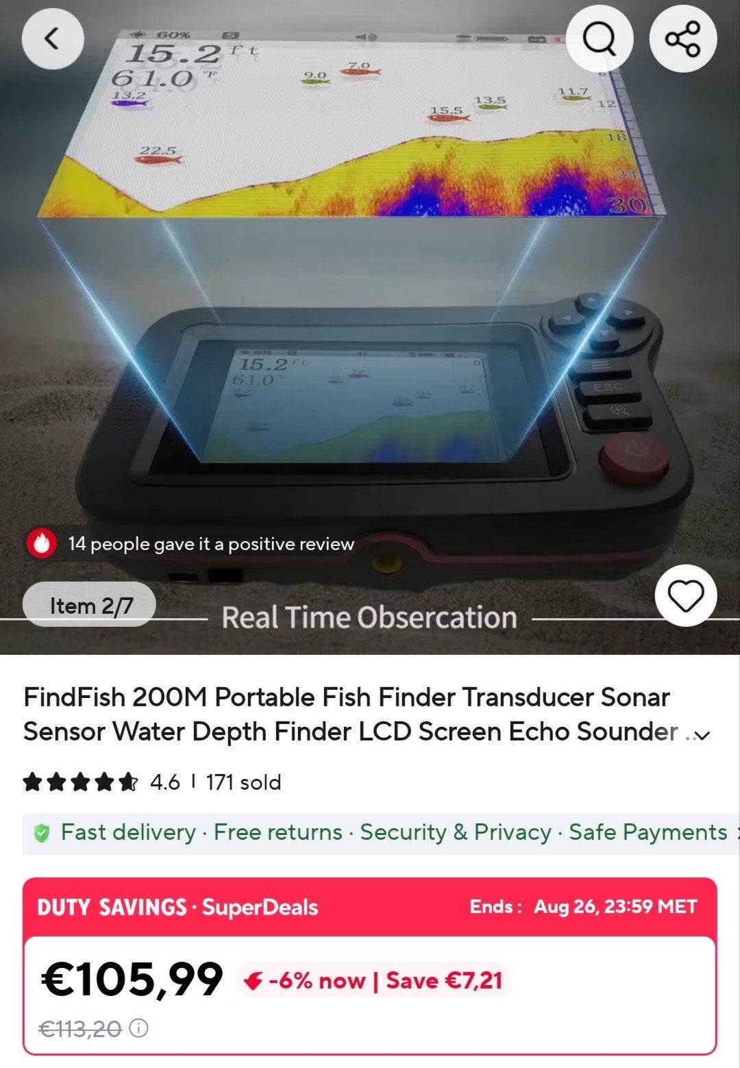 wireless color lcd intelligent fish finder xf-08, Ophalen of Verzenden, Gebruikt, Overige typen