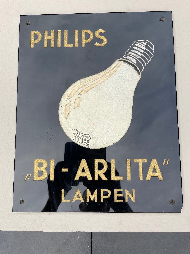 Uniek Origineel Philips Glazen Winkelbord (Louis Kalff €, Ophalen of Verzenden, Zo goed als nieuw, Reclamebord