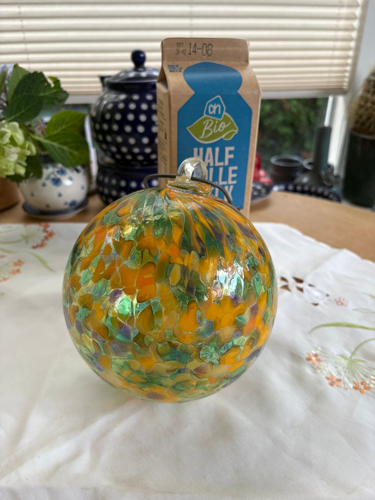 Decoratieve glazen bol 15 cm, Huis en Inrichting, Woonaccessoires | Wereldbollen, Ophalen of Verzenden, Zo goed als nieuw