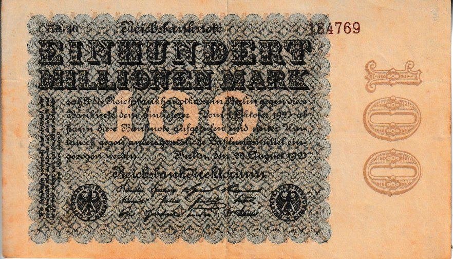 WEIMARREPUBLIEK-REICHSBANKNOTE-01-10-1923-100.000.000 MARK, Ophalen of Verzenden, Duitsland, Los biljet