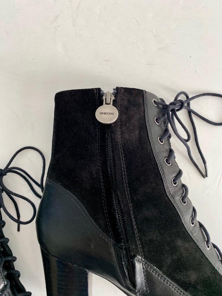 H680 Geox maat 40 lage laarsjes hak laarzen schoenen zwart, Geox, Zwart, Ophalen of Verzenden, Zo goed als nieuw