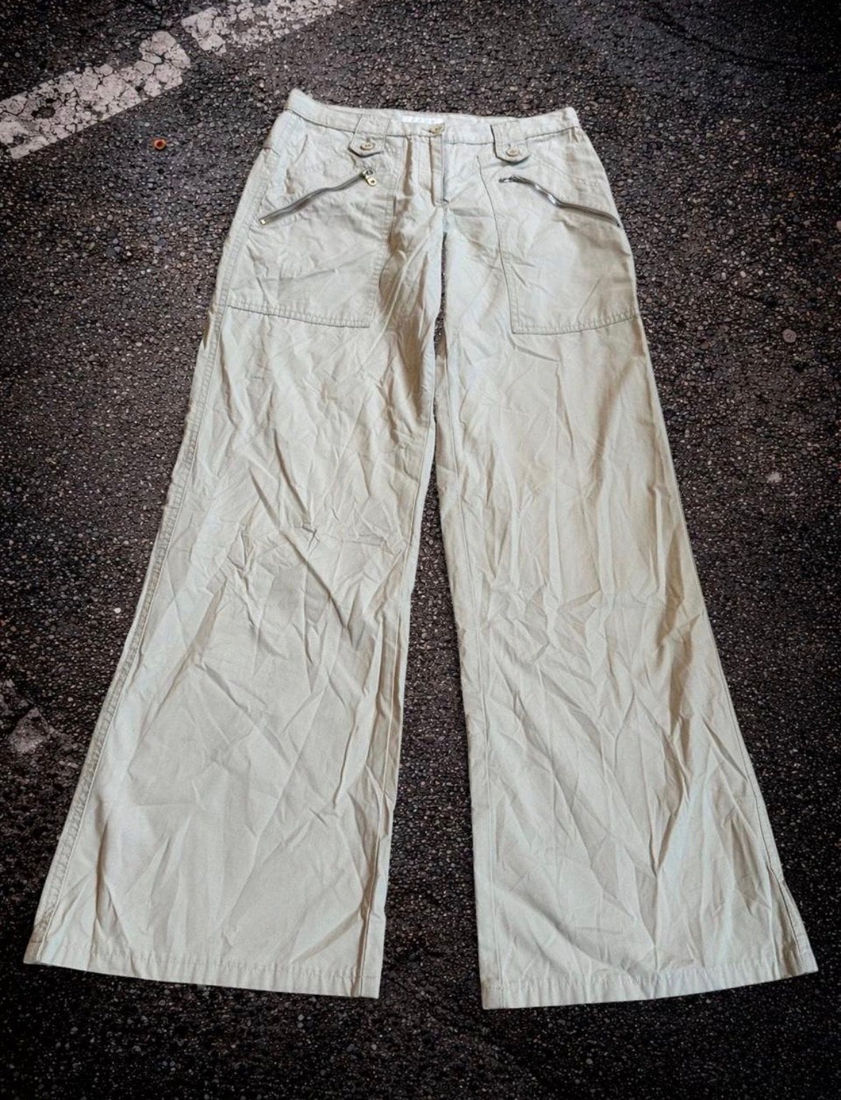 Opus Wide Leg Katoenen Broek W28 L30 Beige Lichtgewicht, Beige, Ophalen of Verzenden, Maat 36 (S), Lang