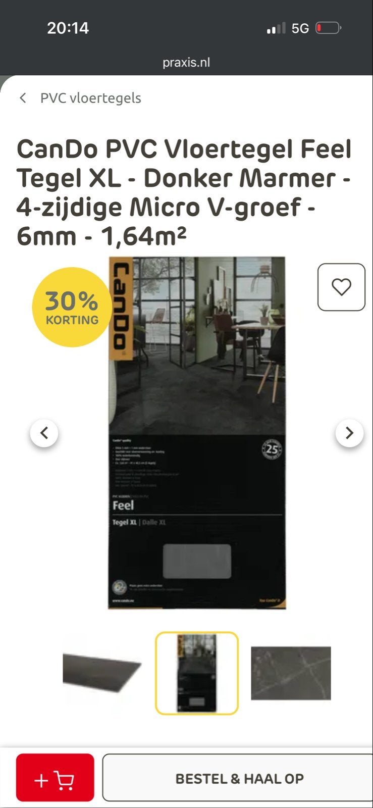CanDo PVC Vloertegel Feel XL Donker Marmer 1,64m², 50 tot 150 cm, Overige typen, Nieuw, Ophalen of Verzenden