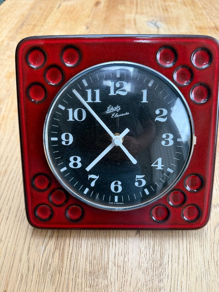 Vintage Schatz Elexacta keramische wandklok - West Germany, Ophalen of Verzenden, Zo goed als nieuw, Wandklok