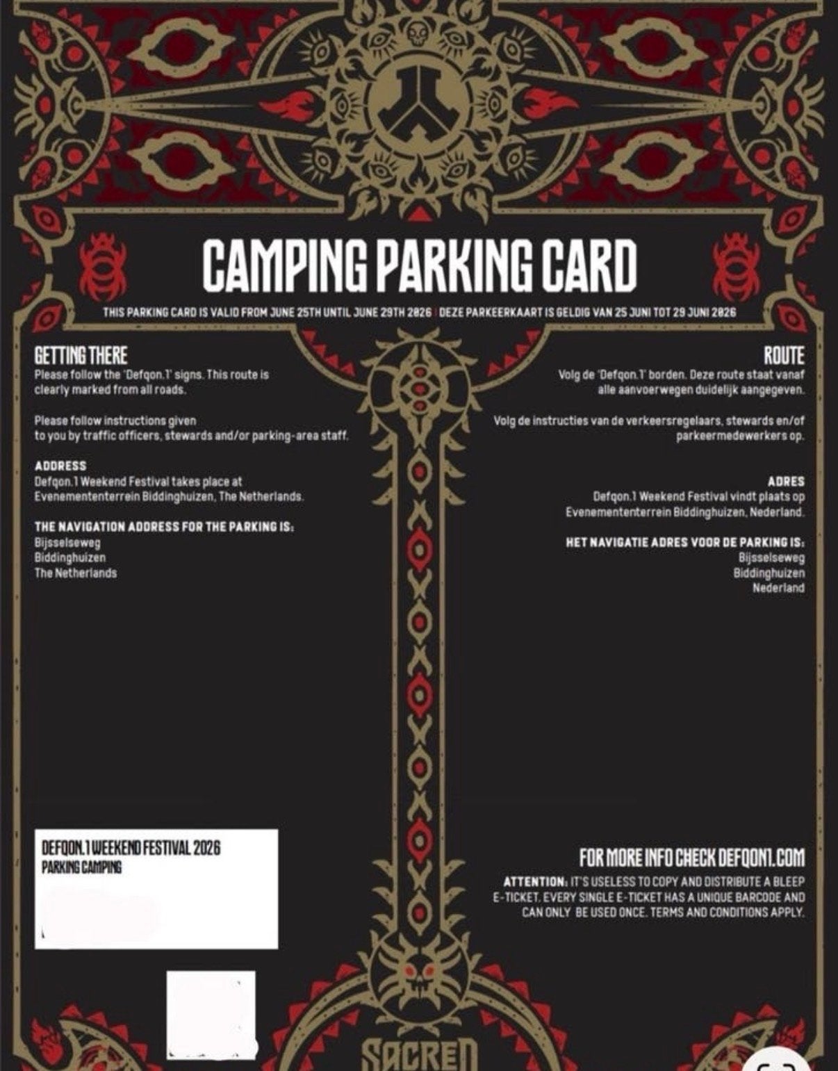 Defqon weekend parking ticket 25€, Tickets en Kaartjes, Evenementen en Festivals, Eén persoon