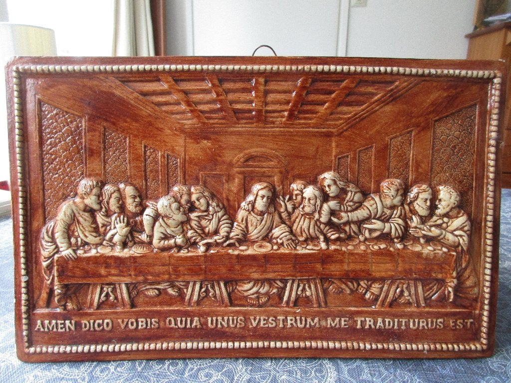 houtsnijwerk met Kruis / Gebed / het laatste avondmaal gips, Ophalen of Verzenden