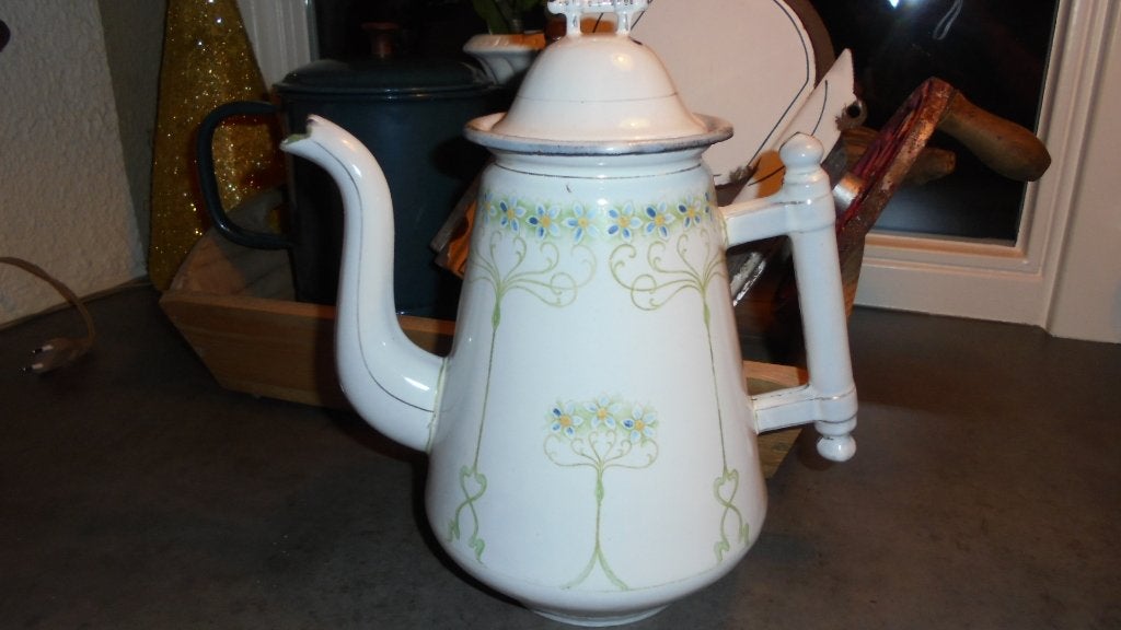 grote emaille koffiekan met luciferhandvat H27cm, Ophalen of Verzenden