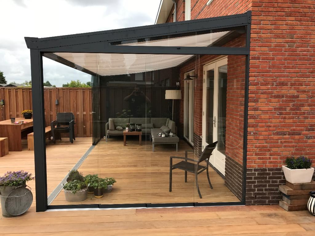 Te Koop 4-delige Glazen schuifwand - RAL 7016, Ophalen, Nieuw, Veranda