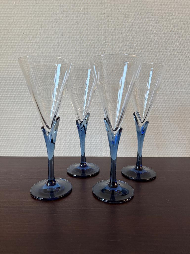 Vintage Luigi Bormioli Tulp Wijnglazen, Blauw Voet Glazen, Huis en Inrichting, Glas of Glazen, Ophalen of Verzenden, Overige stijlen