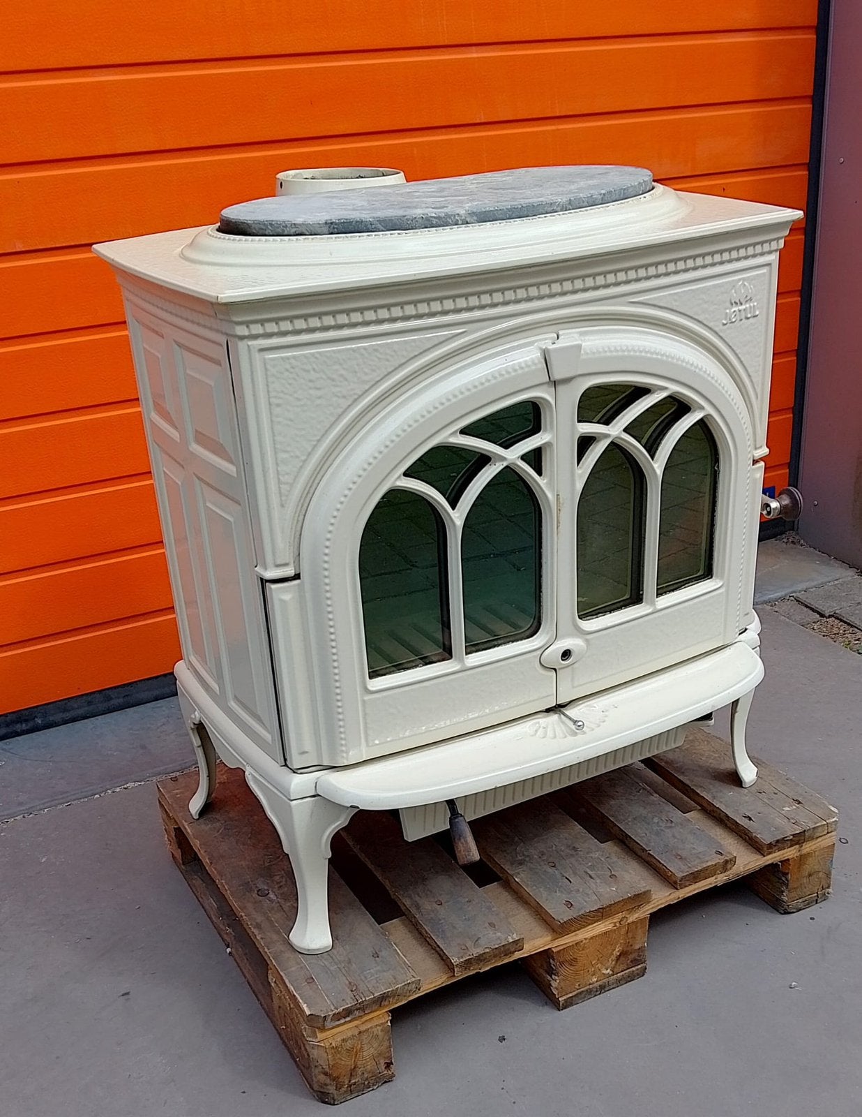 Zgan Jotul f 600 wit enaille met speksteen houtkachel 10 kw, Ophalen, Houtkachel, Zo goed als nieuw, Vrijstaand