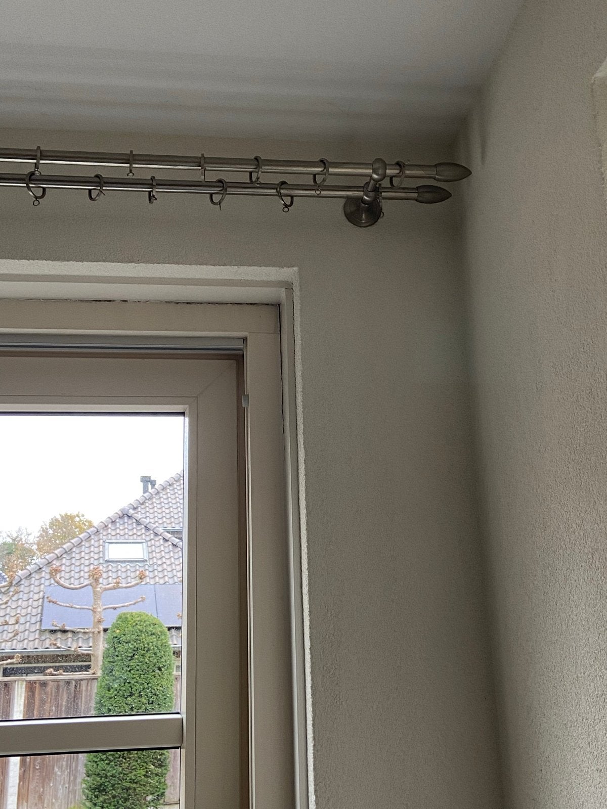 Dubbele gordijnroede RVS-look 250 cm inclusief overgordijn, Ophalen, Inclusief montageonderdelen, Metaal, Zo goed als nieuw