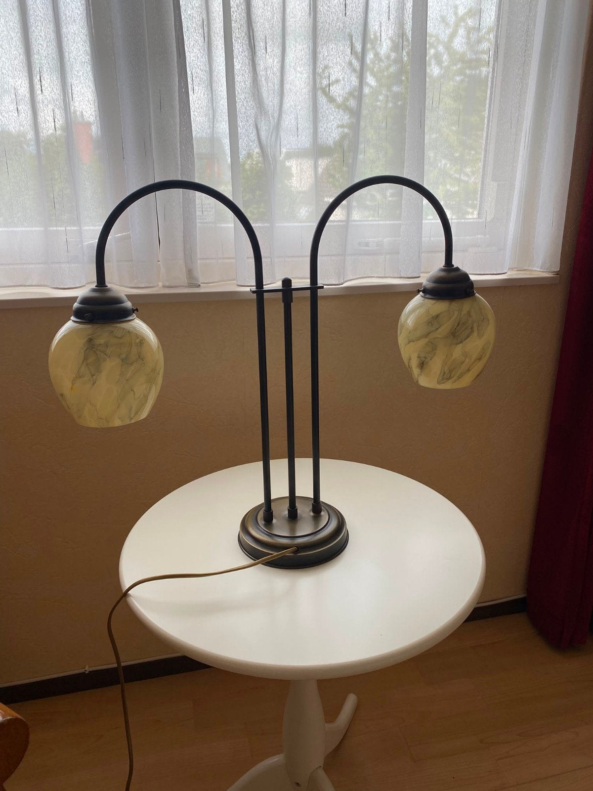 Vintage Tafellamp met Twee Lichtpunten - Sfeerlamp, Huis en Inrichting, Lampen | Tafellampen, Ophalen, Gebruikt, Overige merken