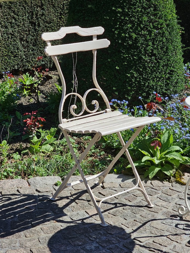 Charmant antiek Frans TUINSTOELTJE / bistro stoeltje klap, Antiek en Kunst, Ophalen