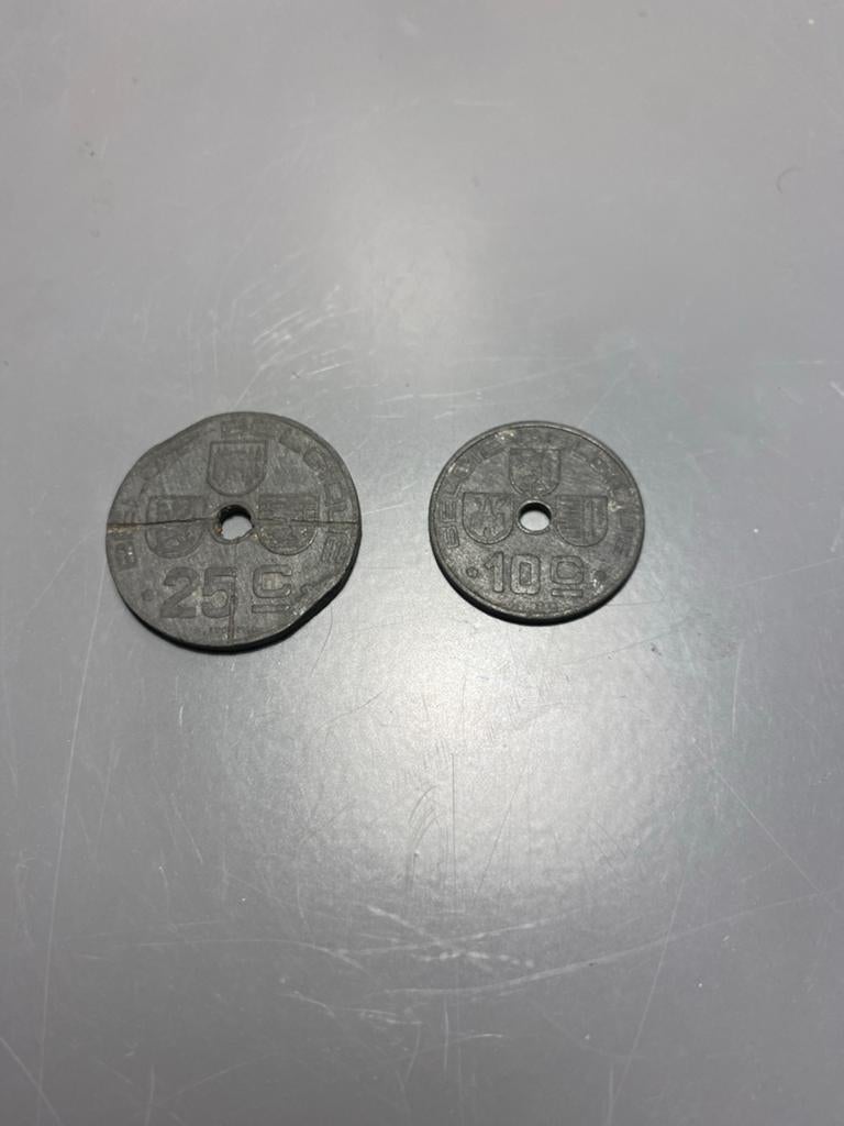Oorlogsmunten Nederland 25 cent en 10 cent zink, Postzegels en Munten, Munten | Nederland, Ophalen of Verzenden, Koningin Wilhelmina