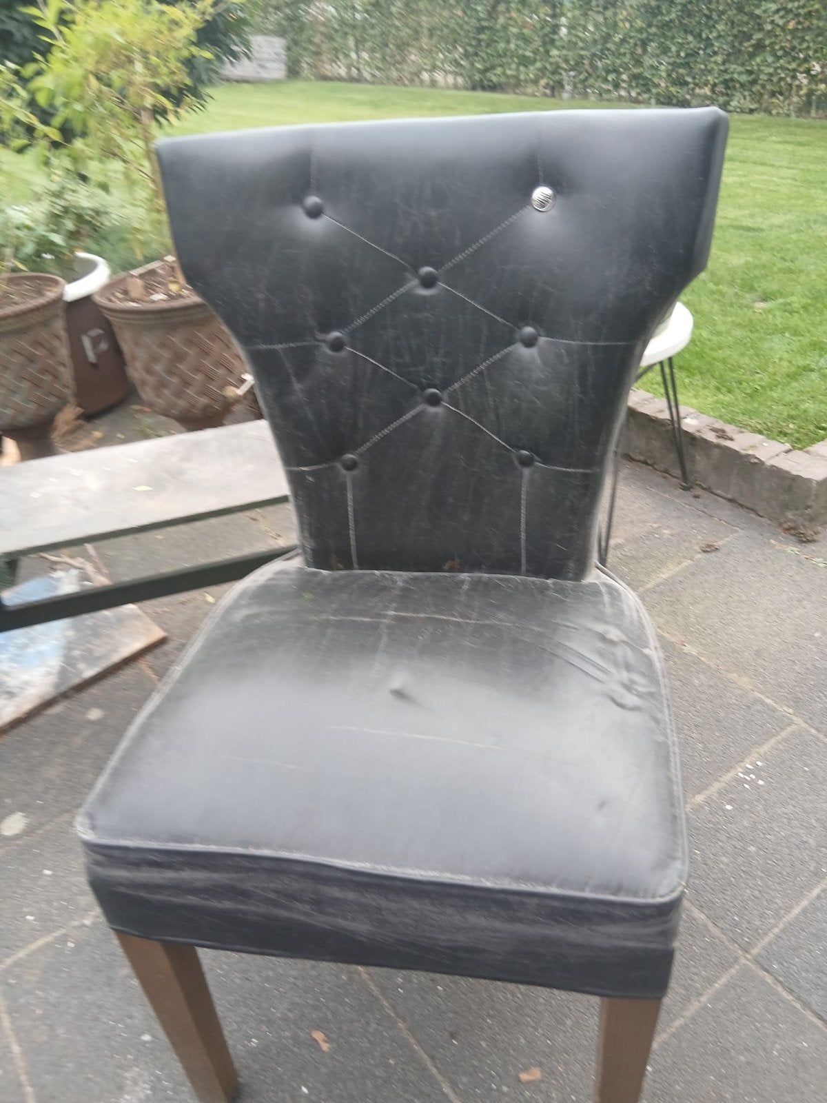 4 Riviera Maison stoelen - Gebruikt maar heel, Huis en Inrichting, Ophalen, Gebruikt, Zwart, Leer