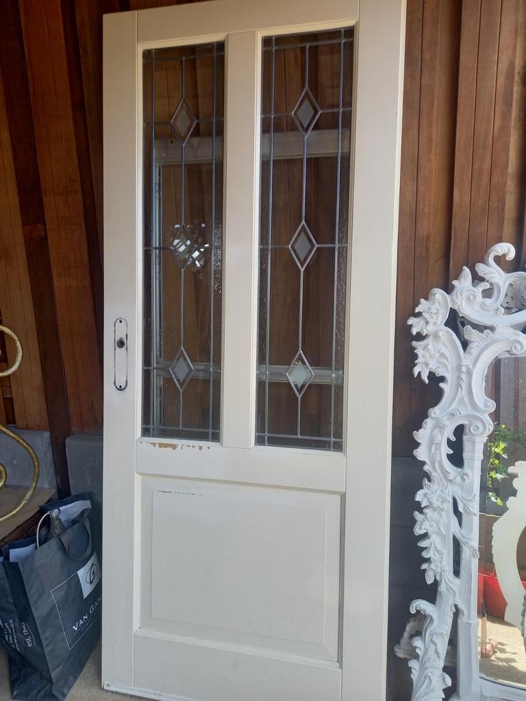 Opdekdeur glas in lood 201x83, Doe-het-zelf en Verbouw, Ophalen, Glas, Binnendeur, 200 tot 215 cm