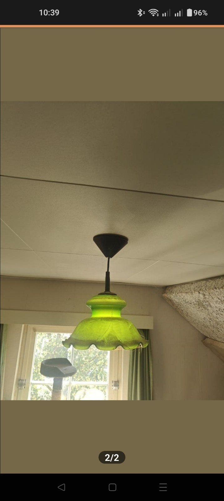 Retro groene glazen lamp 26cm doorsnede, Ophalen of Verzenden