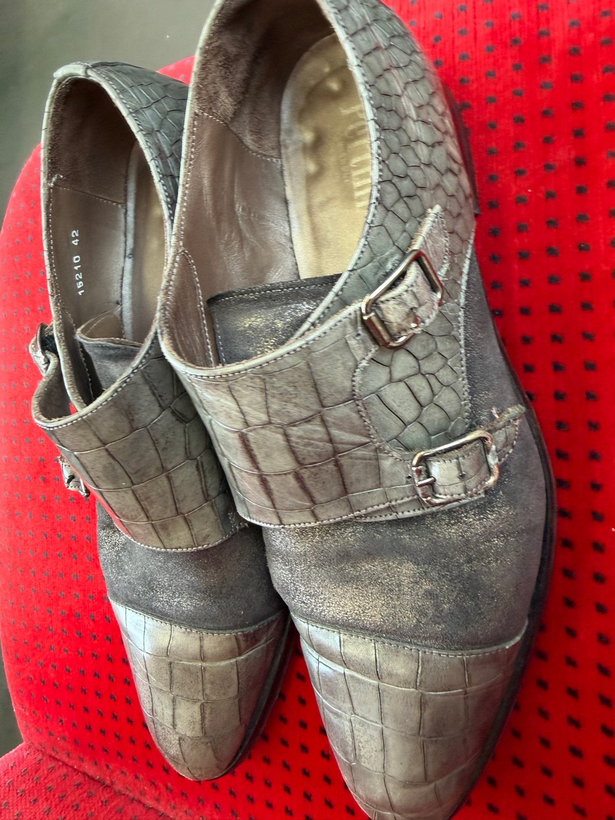 Pertini heren gespschoenen - grijs met croco-print, Overige kleuren, Ophalen of Verzenden, Gespschoenen, Zo goed als nieuw