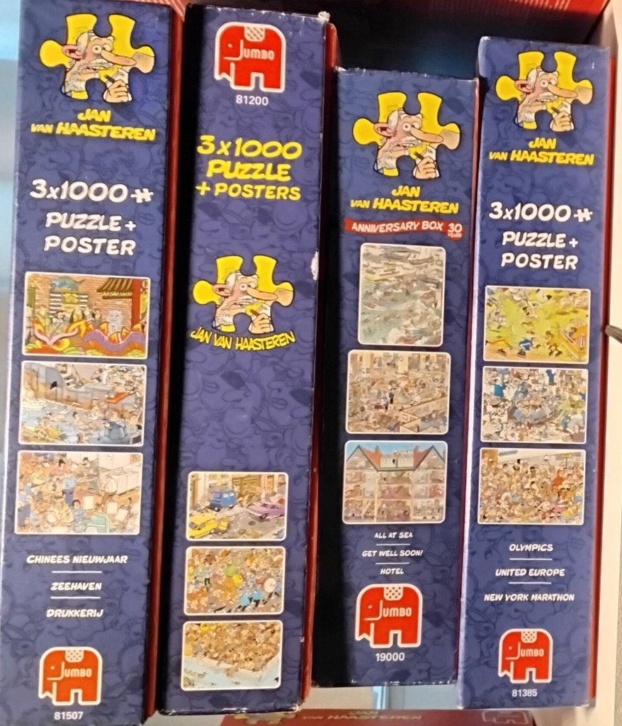 J.v.Haasteren puzzels, in totaal 63., Ophalen, 500 t/m 1500 stukjes, Zo goed als nieuw, Legpuzzel