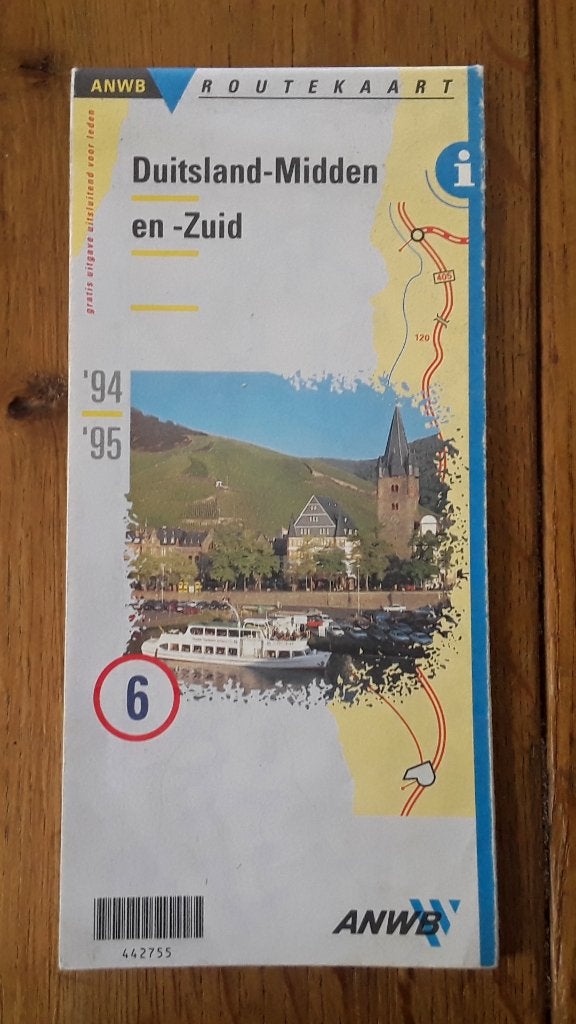 Duitsland-Midden en -Zuid; ANWB routekaart 94/95; landkaart, Boeken, Atlassen en Landkaarten, Gelezen, Ophalen of Verzenden, Landkaart