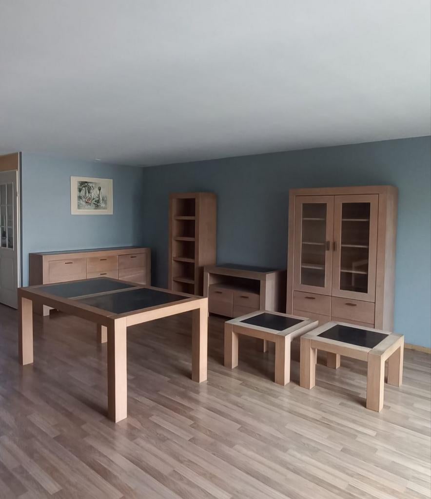 Complete massief eikenhouten meubelset, Huis en Inrichting, Ophalen, Glas, Zo goed als nieuw, Modern, Tijdloos