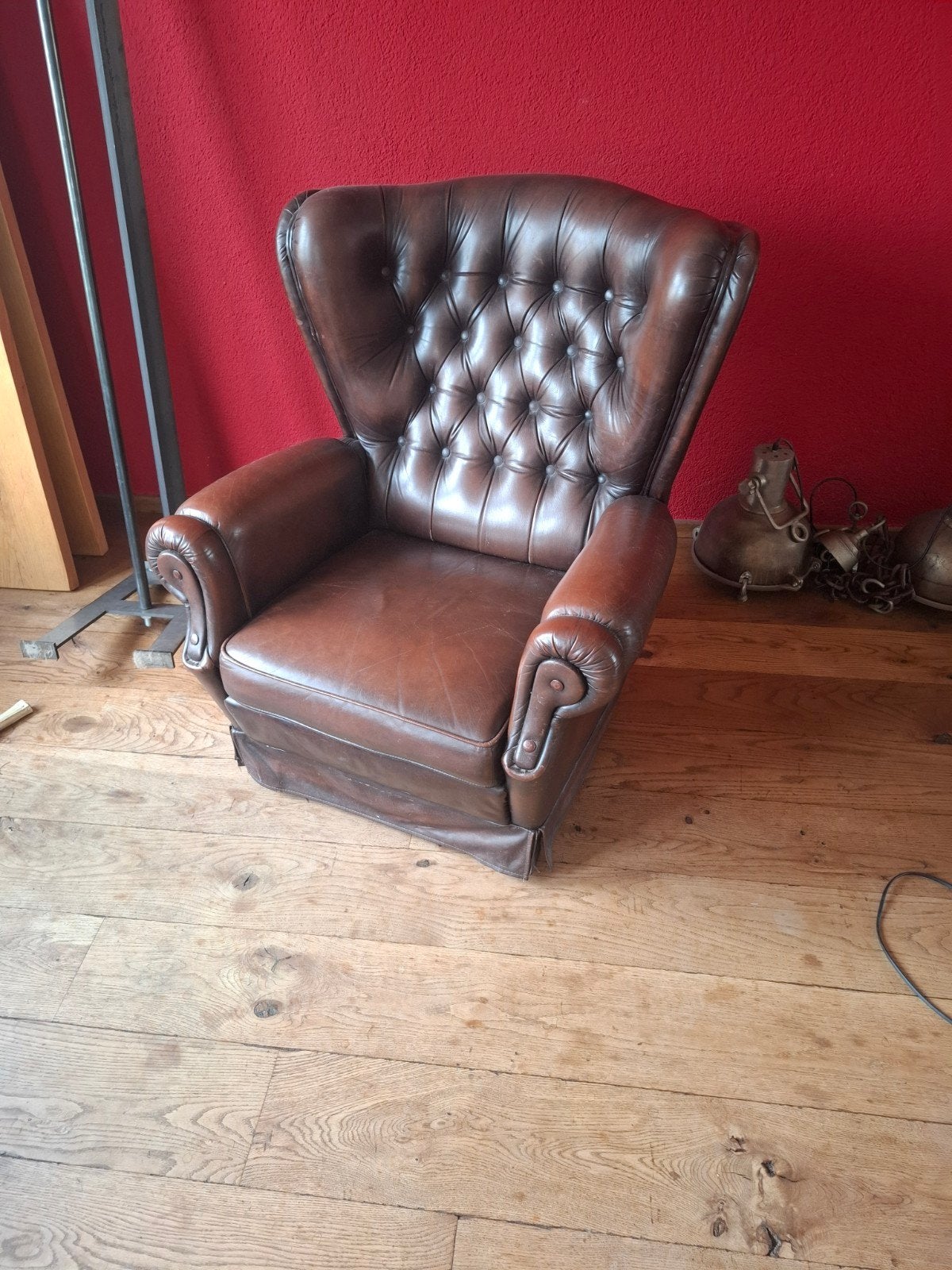 Bruine leren fauteuil - goede staat, Gebruikt, Ophalen of Verzenden, 75 tot 100 cm, Leer