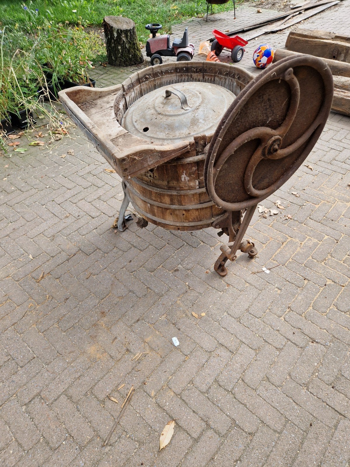 Antieke houten wasmachine met zwengel, Antiek en Kunst, Ophalen