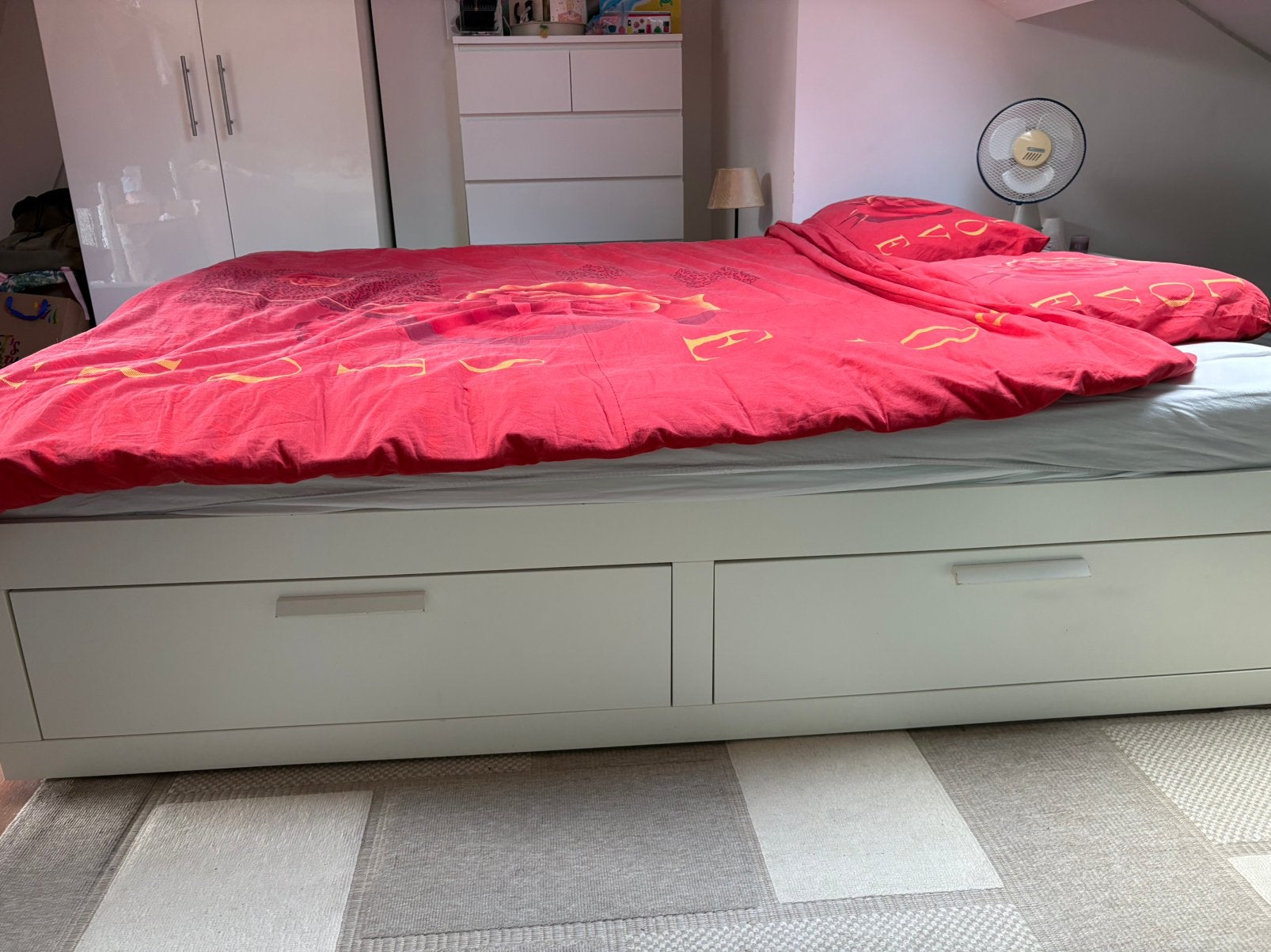 Net IKEA BRIMNES Bedbank met 2 lades/2 matrassen, Ophalen, Wit, Tweepersoons, 80 cm