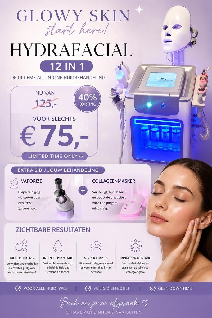 Gezichtsbehandeling hydra facial 12 in 1 locatie Scheveninge, Ophalen, Nieuw, Gehele gezicht