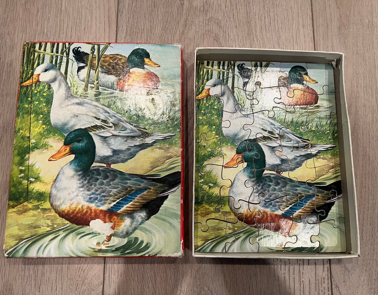 Vintage Houten Jigsaw Legpuzzel (Eenden), Ophalen of Verzenden, Minder dan 500 stukjes, Gebruikt, Legpuzzel