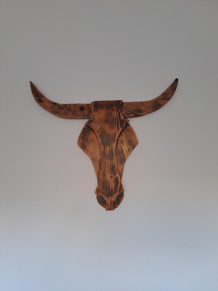 Houten buffel, Ophalen, 50 - 100 cm, Wanddecoratie, Hout