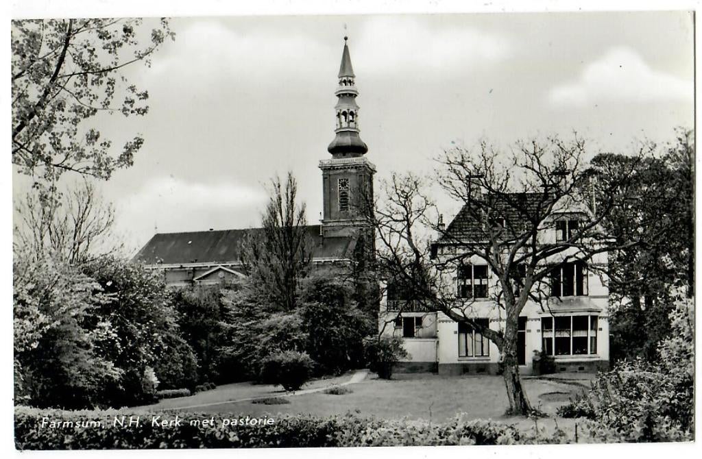 Farmsum - N.H. Kerk met pastorie, Verzenden, 1940 tot 1960, Ongelopen, Groningen