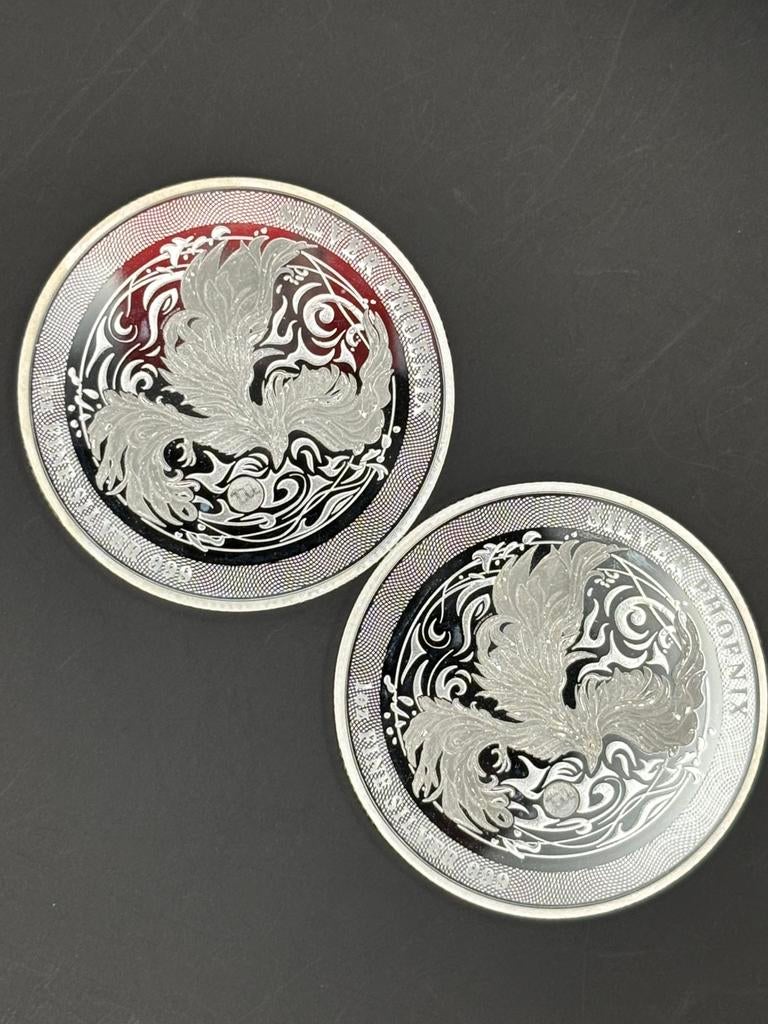 2x 1oz zilveren Phoenix - 2 prachtige zilveren munten .999, Ophalen of Verzenden, Zilver