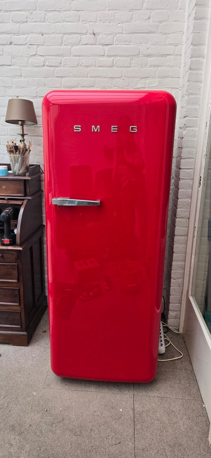 SMEG Koelkast met vriesvak - Rood - 2020, 200 liter of meer, Ophalen, Met vriesvak, 140 tot 160 cm