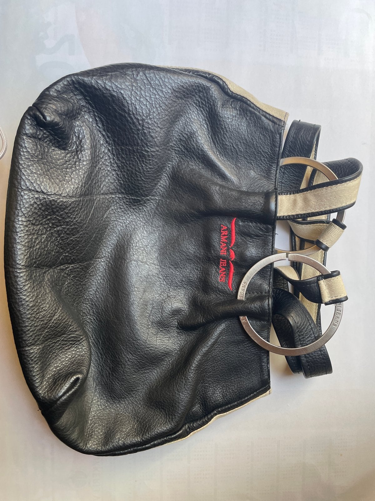 Armani Jeans handtas zwart leer met beige accenten, Ophalen, Gebruikt, Zwart, Handtas
