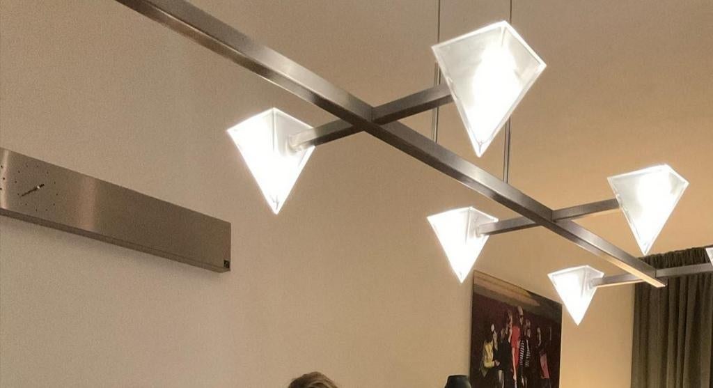 Tafel lamp rvs met glazen kelkjes, Ophalen, Gebruikt, Glas