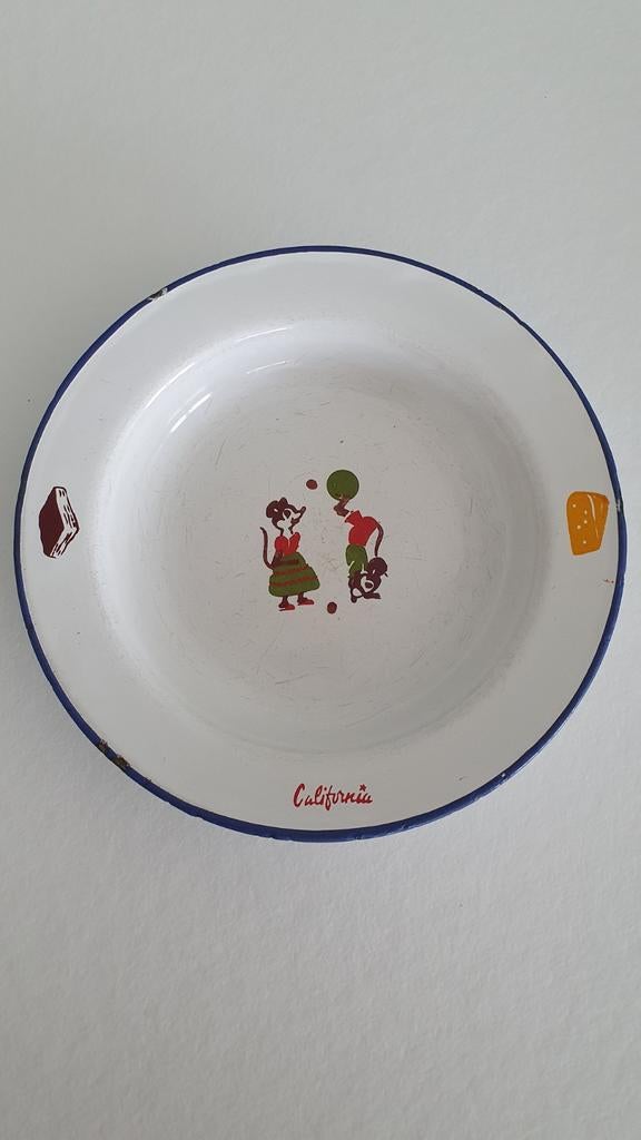 Vintage California emaille bord Mickey, Minnie Mouse, Verzamelen, Ophalen of Verzenden, Mickey Mouse, Gebruikt, Servies