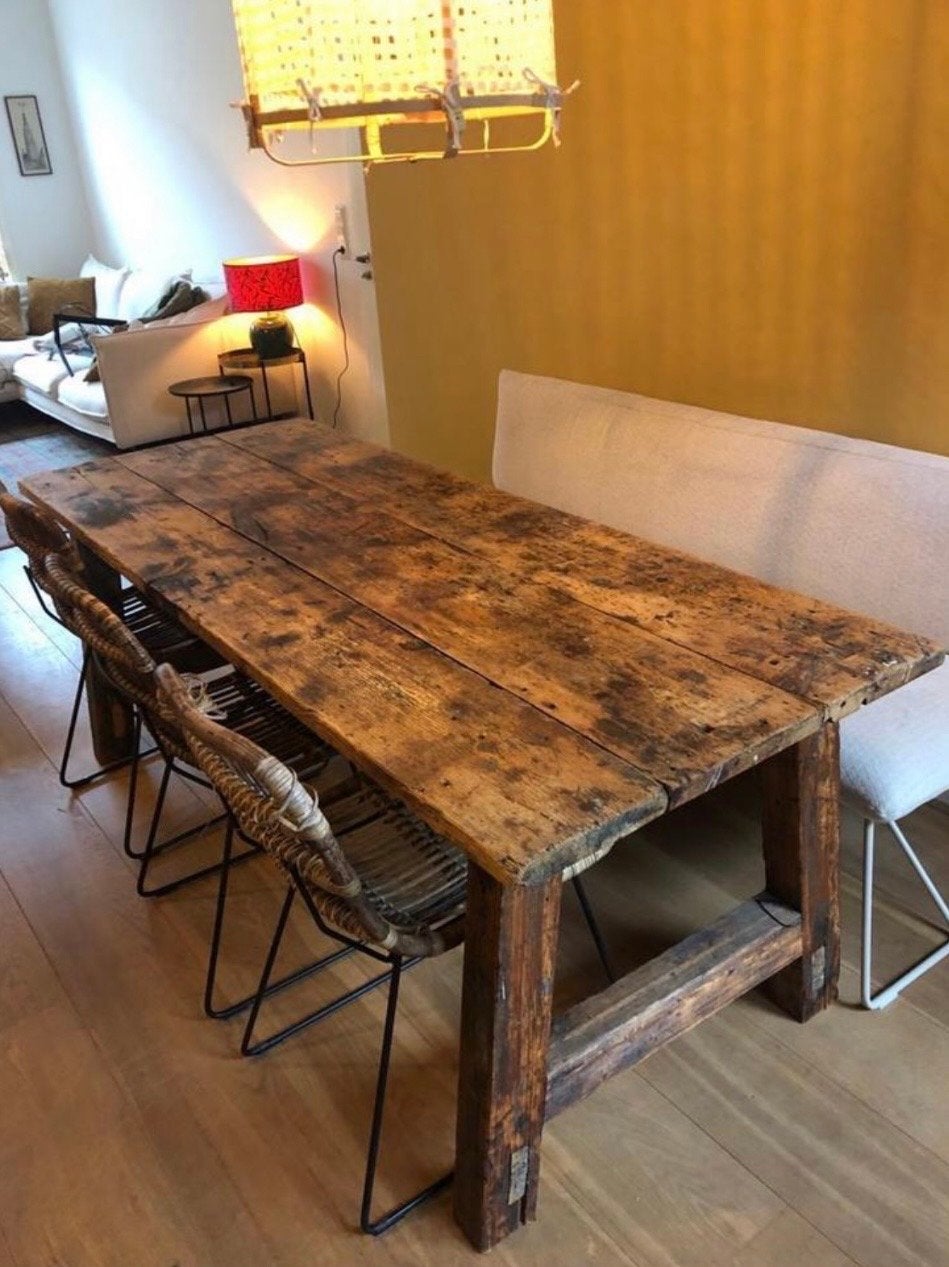 Robuuste houten eettafel, Ophalen, Gebruikt, 50 tot 100 cm, 150 tot 200 cm