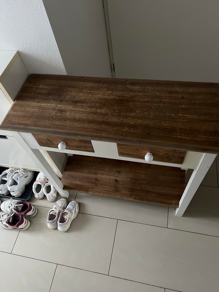 Houten halbankje met lades en opbergruimte, Ophalen, Gebruikt