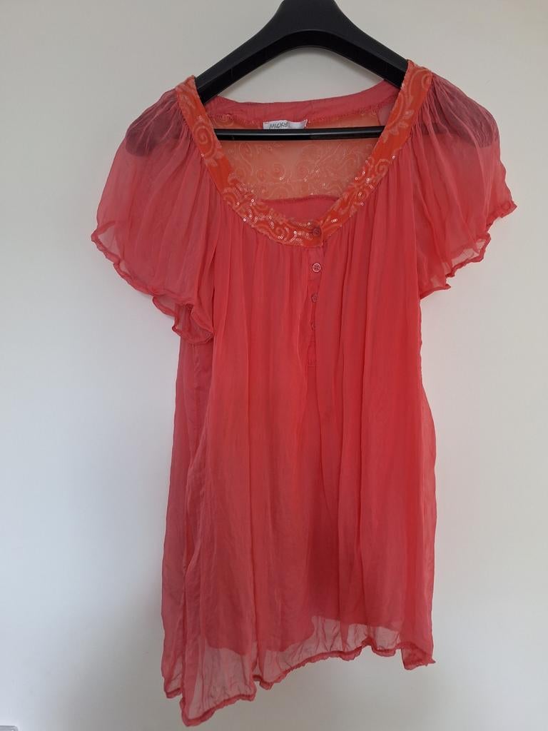 Mickey blouse maat L, koraalrood met pailletten, Kleding | Dames, Oranje, Ophalen of Verzenden, Korte mouw, Gedragen