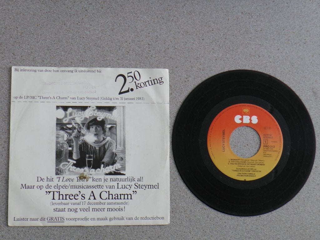 Lucy Steymel - Three's a charm Promo single, Gebruikt, 7 inch, Pop, Fotohoes