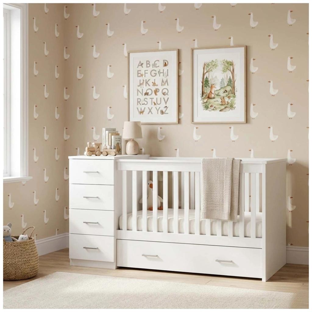 Wit babybed met commode en opberglades, Kinderen en Baby's, Babywiegjes en Ledikanten, Ophalen, Zo goed als nieuw, Ledikant
