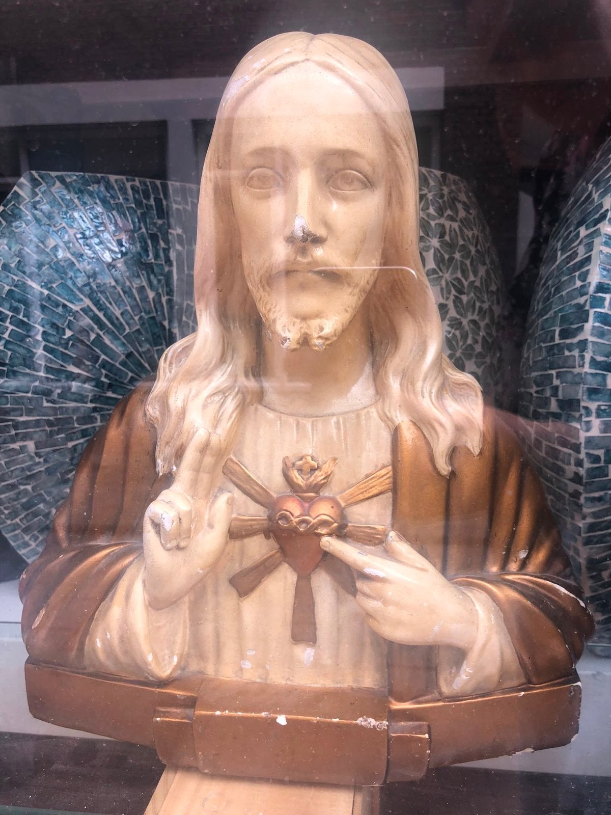 Vintage Heilig Hart Jezus beeld - Religieuze decoratie, Ophalen of Verzenden