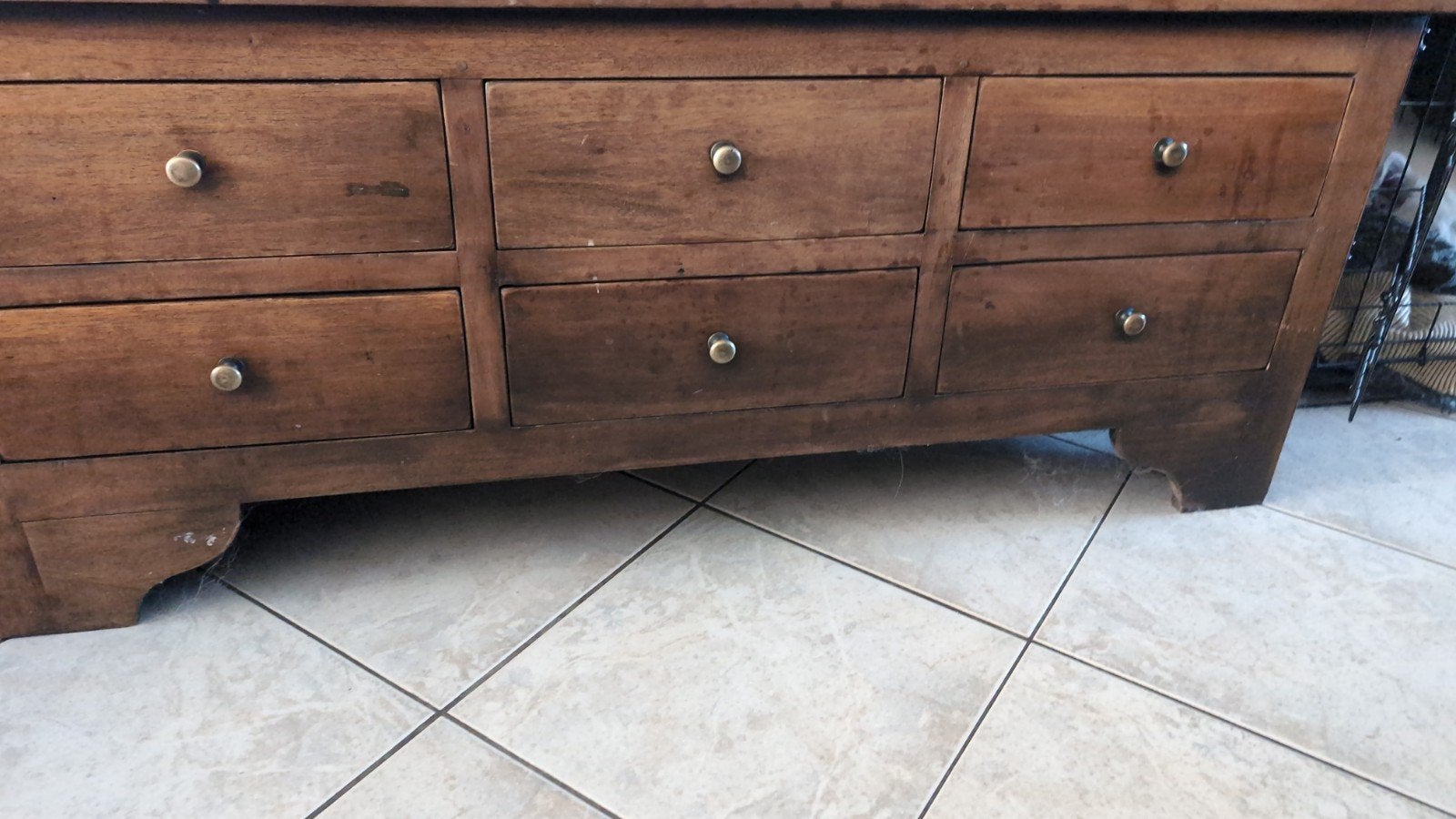 Massief eiken tafel met 6 laden en kist, Ophalen, 50 – 75, Gebruikt, 100 tot 150 cm