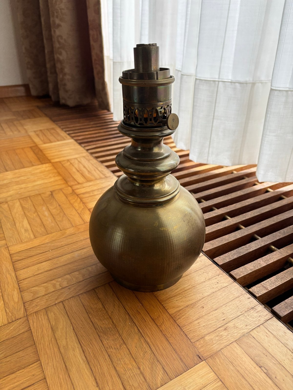 Antieke koperen olielamp - Vintage sfeerverlichting, Antiek en Kunst, Antiek | Lampen, Ophalen of Verzenden